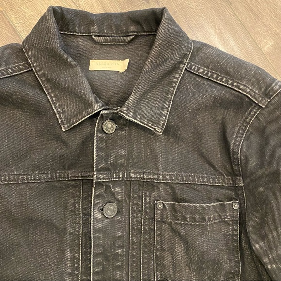 *** SALE! *** 🔥 AllSaints “Bajio” Black Denim Jacket - Size XL (Slim) - Picture 2 of 8